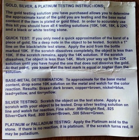 jsp gold testing kit instructions